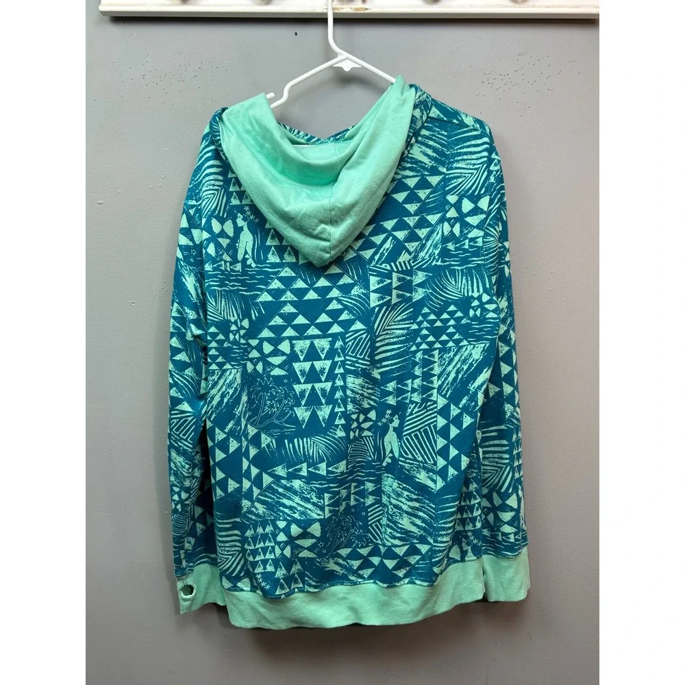Hinano Tahiti Hoodie Mens Large Teal Mint Green Geo Tropical Print Pullover - Picture 2 of 10